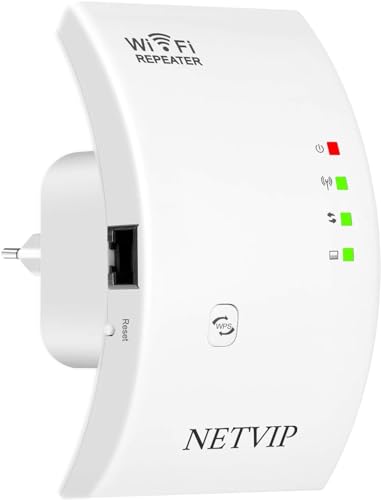 WLAN Repeater Wifi Verstärker mit LAN Anschluss, 300Mbit/s/2.4GHz WiFi Range Extender Wireless Access Point mit WPS, Abdeckung bis zu 110 m², Einfache Einrichtung, Funktioniert mit Allen WLAN-Router von NETVIP