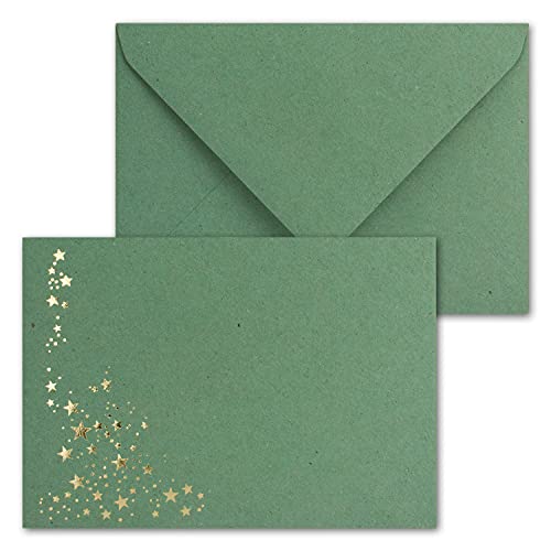 150x Weihnachts-Briefumschläge - DIN C6 - mit Gold-Metallic geprägtem Sternenregen -Farbe: Kraftpapier Eukalyptus (Grün)- Nassklebung, 120 g/m² - 114 x 162 mm von NEUSER PAPIER