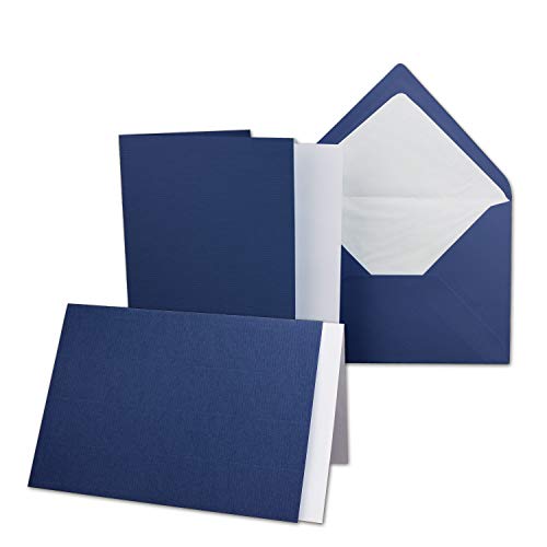 200 x Kartenpaket mit gefütterten Brief-Umschlägen und Einleger - gerippt - DIN A6/C6 - Dunkelblau - 10,5 x 14,8 cm - Nassklebung - NEUSER PAPIER von NEUSER PAPIER