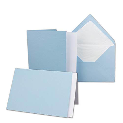 25 x Kartenpaket mit gefütterten Brief-Umschlägen und Einleger - gerippt - DIN A6/C6 - Hellblau - 10,5 x 14,8 cm - Nassklebung - NEUSER PAPIER von NEUSER PAPIER