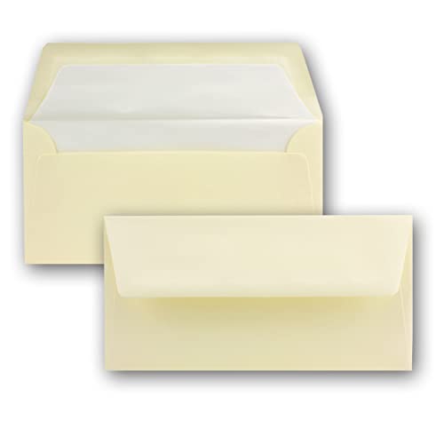 250x Briefumschläge in Ivory (Creme) - DIN Lang - 22 x 11 cm - mit gehämmerter Oberfläche - gefüttert mit weißem Seidenpapier - Nassklebung, gerade Klappe - ideal für Geburtstag und Hochzeit von NEUSER PAPIER