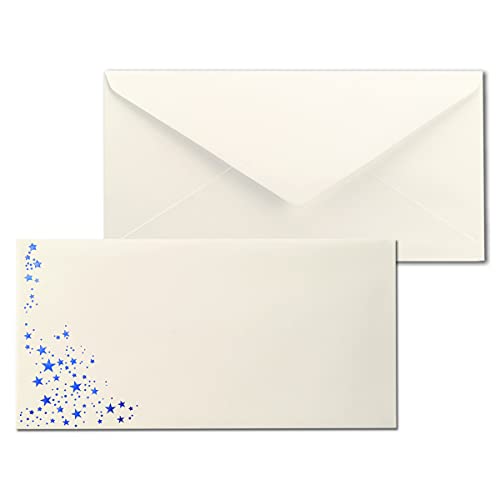 300x Briefumschläge mit Metallic Sternen - DIN Lang - Blau geprägter Sternenregen - Farbe: creme, Nassklebung, 80 g/m² - 110 x 220 mm - ideal für Weihnachten von NEUSER PAPIER