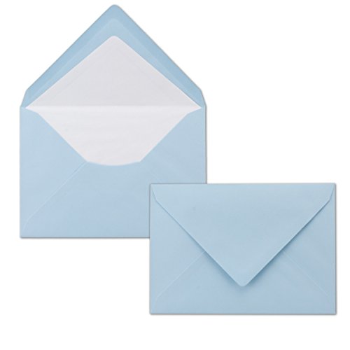 50 Briefumschläge Hellblau - DIN C6 - gefüttert mit weißem Seidenpapier - 80 g/m² - 11,4 x 16,2 cm - Nassklebung - NEUSER PAPIER von NEUSER PAPIER