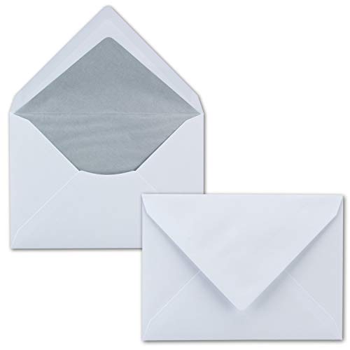 75x Briefumschläge Weiß DIN C6 gefüttert mit Seidenpapier in Silber 100 g/m² 11,4 x 16,2 cm mit Nassklebung ohne Fenster von NEUSER PAPIER