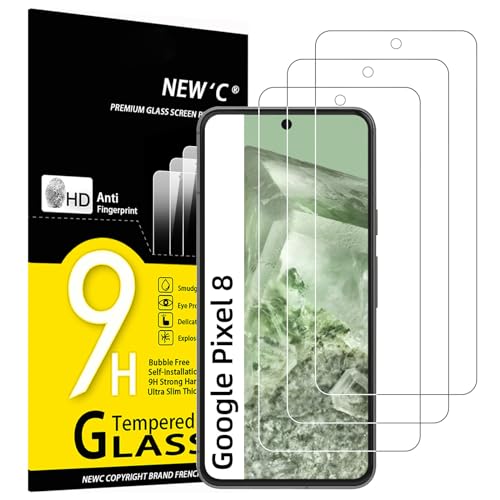 NEW'C 3 Stück, Panzer Schutz Glas für Google Pixel 8, Frei von Kratzern, 9H Härte, HD Displayschutzfolie, 0.33mm Ultra-klar, Ultrabeständig von NEW'C