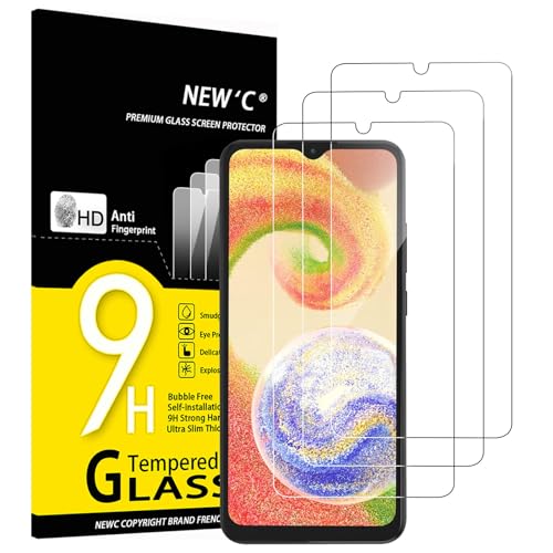 NEW'C 3 Stück, Panzer Schutz Glas für Samsung Galaxy A04, A04e, M04, Frei von Kratzern, 9H Härte, HD Displayschutzfolie, 0.33mm Ultra-klar, Ultrabeständig von NEW'C