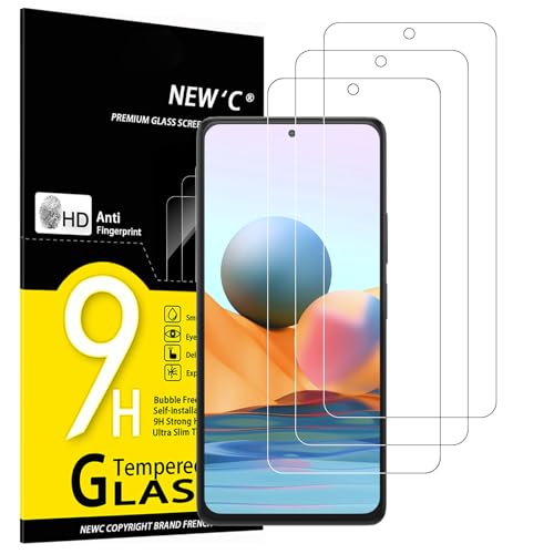 NEW'C 3 Stück, Panzer Schutz Glas für Xiaomi Redmi Note 10 Pro, 10 Pro Max 4G, Frei von Kratzern, 9H Härte, HD Displayschutzfolie, 0.33mm Ultra-klar, Ultrabeständig von NEW'C