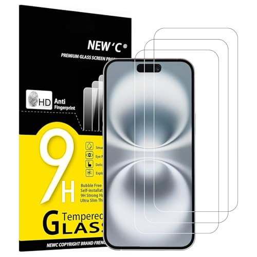 NEW'C 3 Stück, Panzer Schutz Glas für iPhone 16 Plus (6,7"), Frei von Kratzern, 9H Härte, HD Displayschutzfolie, 0.33mm Ultra-klar, Ultrabeständi von NEW'C