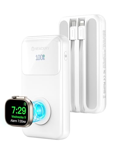 NEWDERY Powerbank für Apple Watch & iPhone Ladegerät 10000mAh Drahtloses Ladestation Power Bank, Schnelles Laden Externes Akkupack tragbarer Reiseakku für iPhone 15/14/13/12 Serie, iWatch Ultra/9-1 von NEWDERY