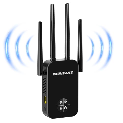 NEWFAST 2025 Neuestes WLAN Verstärker,1200 Mbit/s Dualband WiFi Repeater mit WPS, 4*Schwenkbare Antenne,Ethernet-Port,WiFi Internet Verstärker Kompatibel Allen WLAN Geräten NEWFAST 2025 Neuestes WLAN Verstärker,1200 Mbit/s Dualband WiFi Repeater mit WPS, 4*Schwenkbare Antenne,Ethernet-Port,WiFi Internet Verstärker Kompatibel Allen WLAN Geräten von NEWFAST
