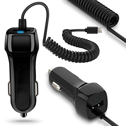 KFZ Auto Ladekabel kompatibel mit Telekom T Phone/Pro Lade Kabel USB Typ-C Ladegerät 12V - 24V Adapter Lade Daten Gerät 3,1A 15W Dual Ladeadapter, Farbe:Schwarz von NEXMEX