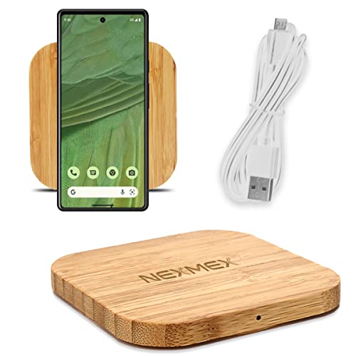 NEXMEX QI Induktive Ladestation aus Bambus kompatibel mit Google Pixel 9/9 Pro / 9 Pro XL / 8a Fold / 8/8 Pro / 7a / 7/7 Pro Ladegerät aus Echtholz Wireless Charger von NEXMEX