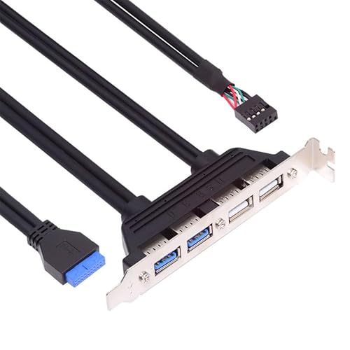 NFHK Interne vier USB 2.0 & USB 3.0 Buchse Mount Panel auf Motherboard 9-polig, 19-polig, 20-polig, Leitblechkabel mit PCI-Halterung, 50 cm von NFHK