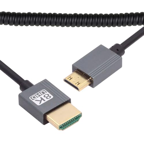 NFHK-Kabel, Mini-HDMI 2.1-Stecker auf HDMI-Stecker, 8K 60 Hz, dehnbares Spiralkabel für HDTV, Computer, Laptop-Monitor (100 cm) von NFHK