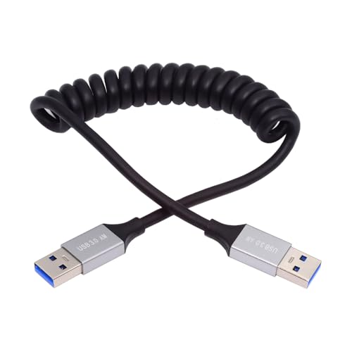 NFHK Kabel USB 3.0 Typ-A Stecker auf USB 3.0 A Stecker, dehnbares Spiralkabel, 100 cm Verlängerung, 5 Gbit/s für Festplatten, SSD, Kameradaten von NFHK