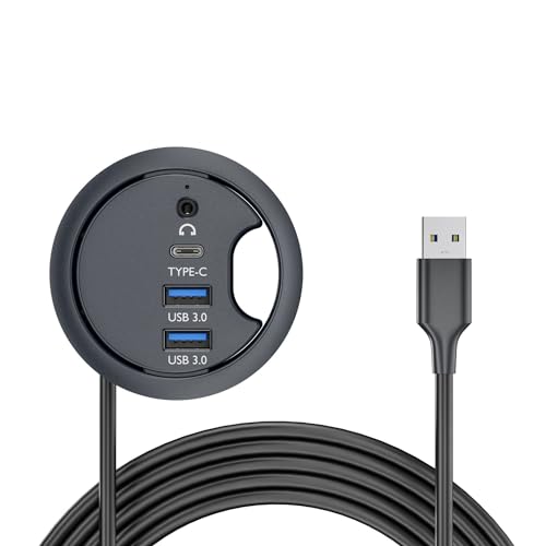 NFHK USB 3.0 Hub Soundkarte USB-C 2 Port USB 60 mm Schreibtisch Tülle Splitter Dockstation Kopfhörer Mikrofon Audio-Schnittstelle für Desktop-PC Schreibtisch von NFHK