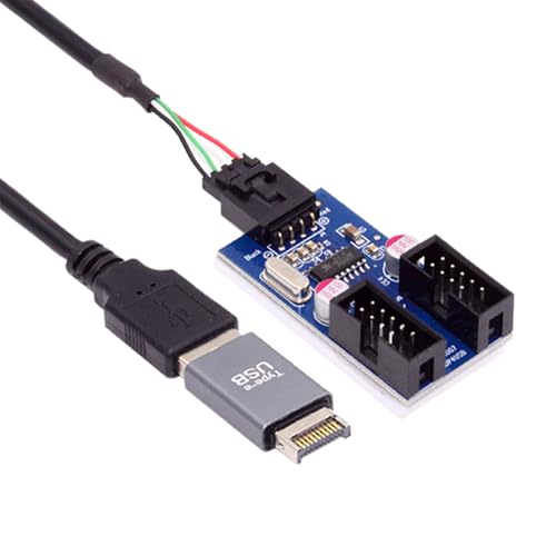 NFHK USB 3.1 Frontplatten-Header-Stecker Typ E auf USB 2.0 Typ-A-Stecker, 1 auf 2 Buchsen, Motherboard, 9-polig, 10-poliger Header-HUB-Adapter, Port-Multiplikator von NFHK