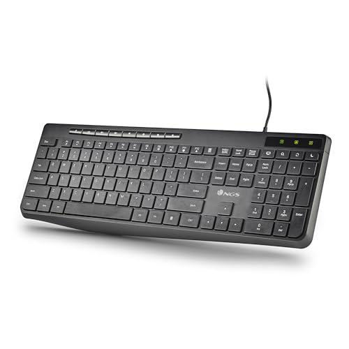 NGS Spellbound French - Ultraflache Multimedia-Tastatur mit leisen Tasten, 8 + 12 Multimediatasten, USB-C-Anschluss, spritzwassergeschützt, langlebig, LED-Anzeigen, Plug-and-Play von NGS