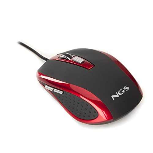 NGS TICK RED - Optische Maus von 800/1600dpi und USB Cable, Computer- oder Laptop-Maus mit 6 Tasten, für Rechtshänder, Rot und Schwarz von NGS