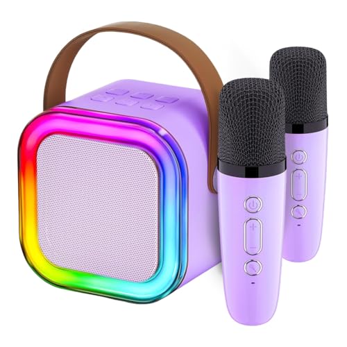 NHJGYSDY Karaoke Maschine für Baby Erwachsene, Tragbarer Bluetooth Lautsprecher mit 2 Wireless Mikrofon, Mini Karaoke Bluetooth Sperker Spielzeug zum Singen, Geschenke für 8 Jahre alte Mädchen von NHJGYSDY