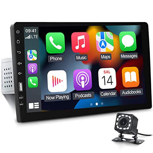 1 Din Autoradio mit Apple Carplay/Android Auto - Single Din 9 Zoll Touch Display Media MP5 Player mit Bluetooth USB FM SWC EQ Receiver Mikrofon + Cámara de visión trasera von NHOPEEW