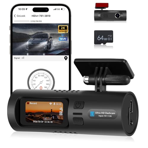 2K Dash Cam Kamera für Auto - 1,5 Zoll Mini Dashcam Kamera Unterstützung G-Sensor WiFi Loop Recorder Nachtsicht Parküberwachung APP Steuerung Spiegel Flip + 32G SD Karte von NHOPEEW