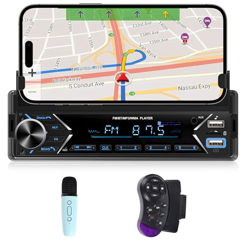 NHOPEEW 1 Din Autoradio mit Bluetooth - MP3 Player Unterstützung Telefonhalterung - Dual USB Ports/TF Card/FM Radio/AUX Input/Lenkradsteuerung/Button Lights + Wireless Mic von NHOPEEW