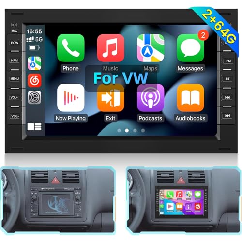 2+64G Autoradio für VW Passat Golf MK5 MK6 Jetta T5 EOS Polo Touran Seat Sharan - Android 13 Autoradio mit Carplay&Android Auto - 7 Zoll Radio Unterstützung WiFi GPS SWC + Rückfahrkamera&Mic von NHOPEEW