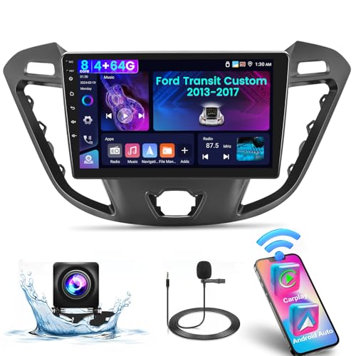 NHOPEEW 4 + 64G Android 13 Autoradio für Ford Transit Custom 2013-2017 - Drahtlos Carplay & Android Auto - 9 Zoll Touchscreen mit EQ WiFi GPS FM RDS Mirror Link + AHD Rückfahrkamera & Mikrofon von NHOPEEW