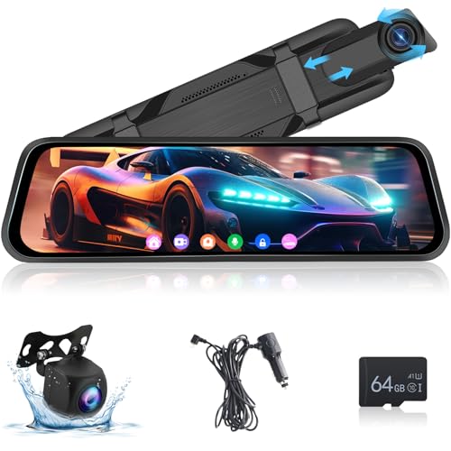 NHOPEEW 4K Spiegel Dashcam mit 1080P Backup Kamera - 9,66 Zoll Touchscreen Rückfahrkamera Spiegel Unterstützung Parken Überwachung BSD Loop Recording G-Senors WiFi 150°Wide Angle + 64GB SD Karte von NHOPEEW