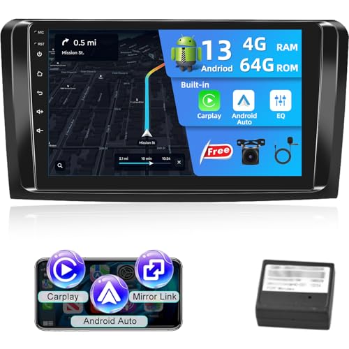 4 + 64G Android 13 Autoradio für Mercedes Benz ML 2005-2011 - Drahtlos Carplay & Android Auto - 9 Zoll Touchscreen mit EQ DSP WiFi GPS FM RDS Mirror Link + AHD Rückfahrkamera & Mikrofon von NHOPEEW