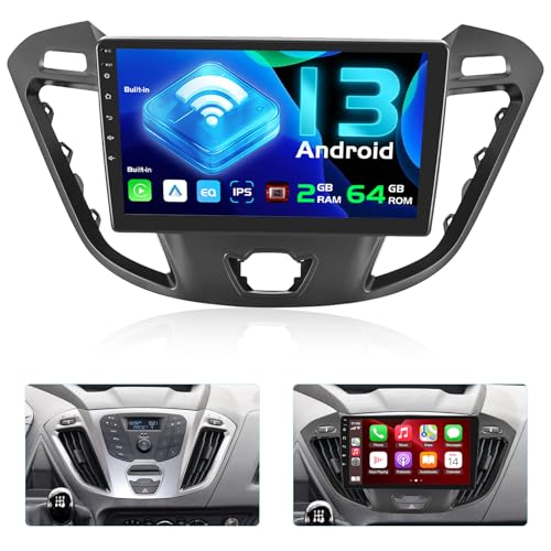 2+64G Android 13 Autoradio für Ford Transit/Tourneo 2013-2017 mit Wireless Carplay & Android Auto - WiFi GPS Mirror Link Lenkradsteuerung FM RDS Split Screen 32EQ + Rückfahrkamera von NHOPEEW