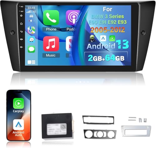 NHOPEEW Android Autoradio für BMW Series 3 E90 E91 E92 E93 2005-2013 mit Wireless Carplay und Android Auto - WiFi GPS Mirror Link Split Screen Lenkradsteuerung FM RDS + Bakcup Kamera von NHOPEEW