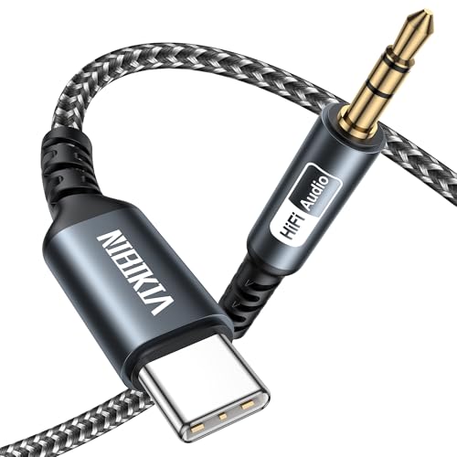 NIBIKIA USB C auf Aux Kabel 1M, USB Typ C auf Klinke Kabel 3.5mm Aux Kabel Auto Handy, Aux Kabel USB C mit DAC Chip für iPhone 16/15 Pro Max, Galaxy S24/S23/S22/Note20/Note10 von NIBIKIA