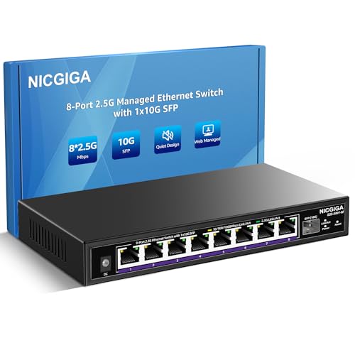 8 Port 2.5G Web Smart Managed Ethernet Switch mit 10Gbps SFP Uplink,Kompatibel mit 100/1000/2500Mbps Netzwerk, 2.5Gbps Management Switch Einfach für 2.5Gb NAS,PC,WiFi6 Router,Wireless AP. von NICGIGA