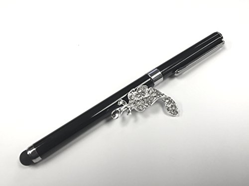 Black Good Stylus Soft Touch Roller Ball Pen with Black Ink for Samsung Galaxy Tab 4 3 Pro and Note Pro Tablets Metal Black Rubber with a Black Shirt Clip + Nice Crystals Feather Brooch von NICKSTON