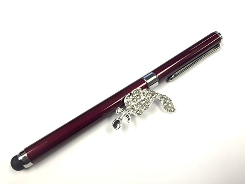 Maroon/Dark Red Good Stylus Soft Touch Roller Ball Pen with Black Ink for HP 10 HP G2 and HP Stream Tablets Metal Black Rubber with a Black Shirt Clip + Nice Crystals Feather Brooch von NICKSTON