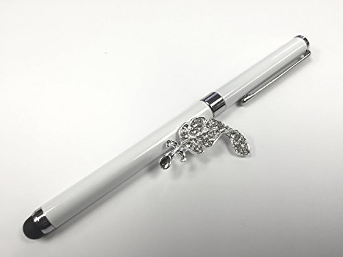 White Good Stylus Soft Touch Roller Ball Pen with Black Ink for Samsung Galaxy S5 S5mini S4 S4 mini Note Edge Note 4 and Note 3 Mobile Phone Touch Screen Smartphone Metal Black Rubber with a Black Shirt Clip + Nice Crystals Feather Brooch von NICKSTON