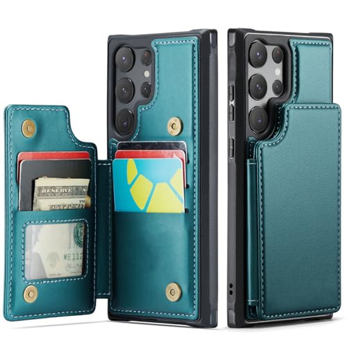 Leder-Brieftaschen-Kartenetui für Samsung Galaxy S23 Ultra S22 S21 Plus S20 FE A54 A34 A24 A14 A53 A23 A33 A13 A52 Note 20 Flip Cover, grün, für Samsung A23 von NICRX