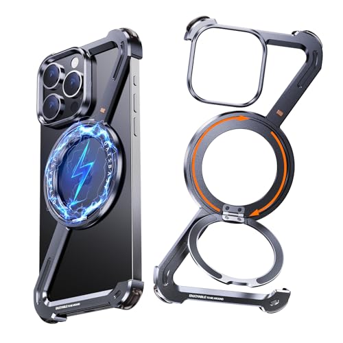 Z Shape für iPhone 14 Pro Max Rahmenlose Hülle,Kompatibel mit MagSafe,Militärnorm Schutz Magnetkraft HandyHülle,Aluminium iPhone 14 Pro Max metall Case,Stoßfest Kratzfest Schutzhülle mit Ständer von NIFBANG