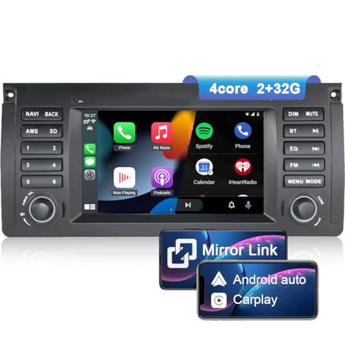 NIKOCENT 7 Zoll Autoradio für BMW 5 Series E39 M5 X5 E53 mit Wireless CarPlay Android Auto, Android 13 Touchscreen Autoradio GPS WiFi Bluetooth FM EQ DSP Rückfahrkamera MirrorLink (2GB+32GB) von NIKOCENT