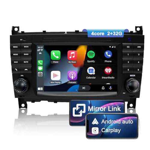 NIKOCENT 7 Zoll Autoradio für Mercedes Benz C-Klasse W203 C200 C320 C350 mit CarPlay Android Auto, Touchscreen Autoradio GPS WiFi Bluetooth Mirror Link FM RDS Rückfahrkamera SWC (2GB+32GB) von NIKOCENT