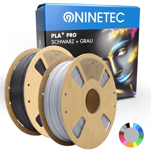 NINETEC BIO PLA+ Filament 2er Set Schwarz + Grau 1.75mm PLA Plus 3D Drucker Filament 1 kg Spule Maßgenauigkeit +/- 0,03mm PLA+ FDM Druckerverbrauchsmaterial PLA+ Pro von NINETEC