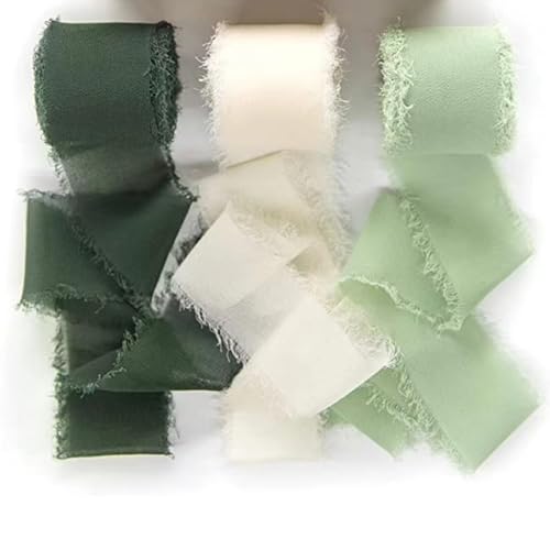 Fransen Chiffonband 3 Rollen handgefertigtes Fransen-Chiffon-Seidenband, 5,1 cm breit x 5 m pro Rolle, Band-Set mit ausgefransten Kanten for Geschenkverpackungen, Hochzeitseinladungen, Blumensträuße, von NINHFTDROU