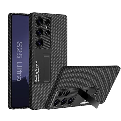 NINKI Für Samsung Galaxy S25 Ultra Carbon Fiber Ständer Hülle,Stoßfestes Kunstleder Handyhülle Galaxy S25 Ultra Kickstand Case,Schutzhülle Telefonhülle für Samsung S25 Ultra Hülle Kohlefaser von NINKI