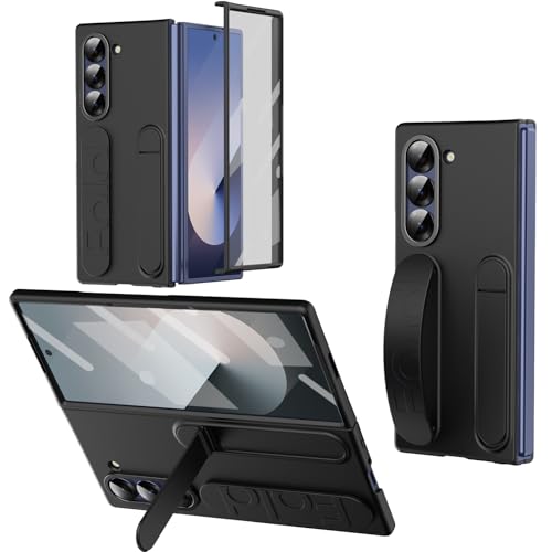 NINKI für Samsung Galaxy Z Fold 6 Hülle mit Armband Samsung fold 6 hülle mit Displaysschutz Galaxy z fold 6 Ständer handschlaufe Hülle für Samsung Galaxy Z Fold 6 Handyhülle Schutzhülle Schwarz von NINKI