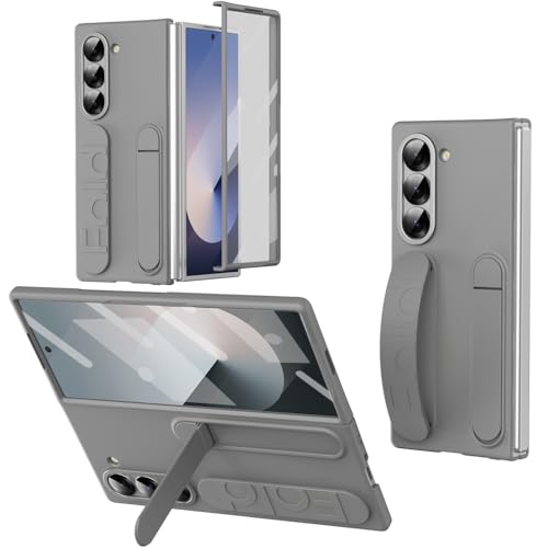 NINKI für Samsung Galaxy Z Fold 6 Ständer Hülle mit eingebautem Displaysschutzfolie Samsung fold 6 Handy Hülle mit Kameraschutz Fold 6 Case mit Strap für Galaxy Z Fold 6 Schutzhülle Grau von NINKI