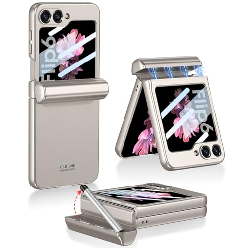 NINKI für Samsung Galaxy Z Flip 6 Hülle mit S Pen Halter für Einstellbarer Kickstand, Flip6 Handyhülle mit Scharnierschutz Galaxy Flip 6 mit Displayschutzfolie Schutzhülle für Flip 6 case Titangrau von NINKI