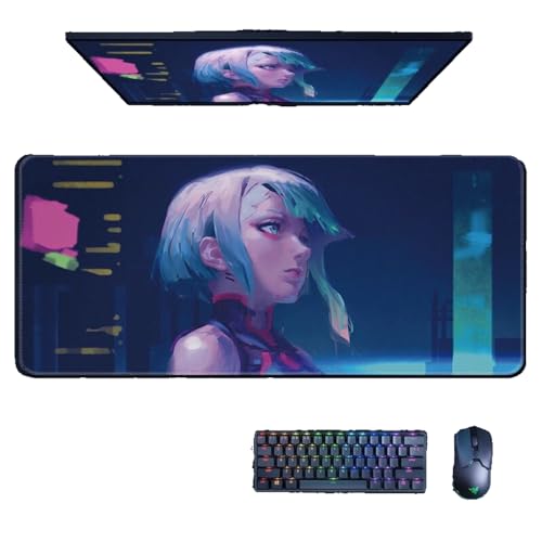 XXL-Mauspad für CyberPunk EdgeRunners, rutschfeste Gummiunterseite, Gaming-Mauspad für Computer, 80 x 30 cm, wasserdicht, für Heimbüro, langes großes Mauspad (Lucy, 800 x 300 x 3 mm) von NIRBO