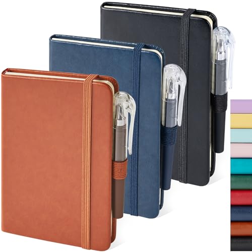 NIRMIRO Notizbuch A6 Notizblock Klein, 3 Stück Mini Notizbücher Set Stift, 9,6 cm x 14,5 cm Klein Notizblock, 3 Stück Braune, Blaue, Schwarze Ledernotizbücher Mit Stifthalter, Lesezeichenband von NIRMIRO